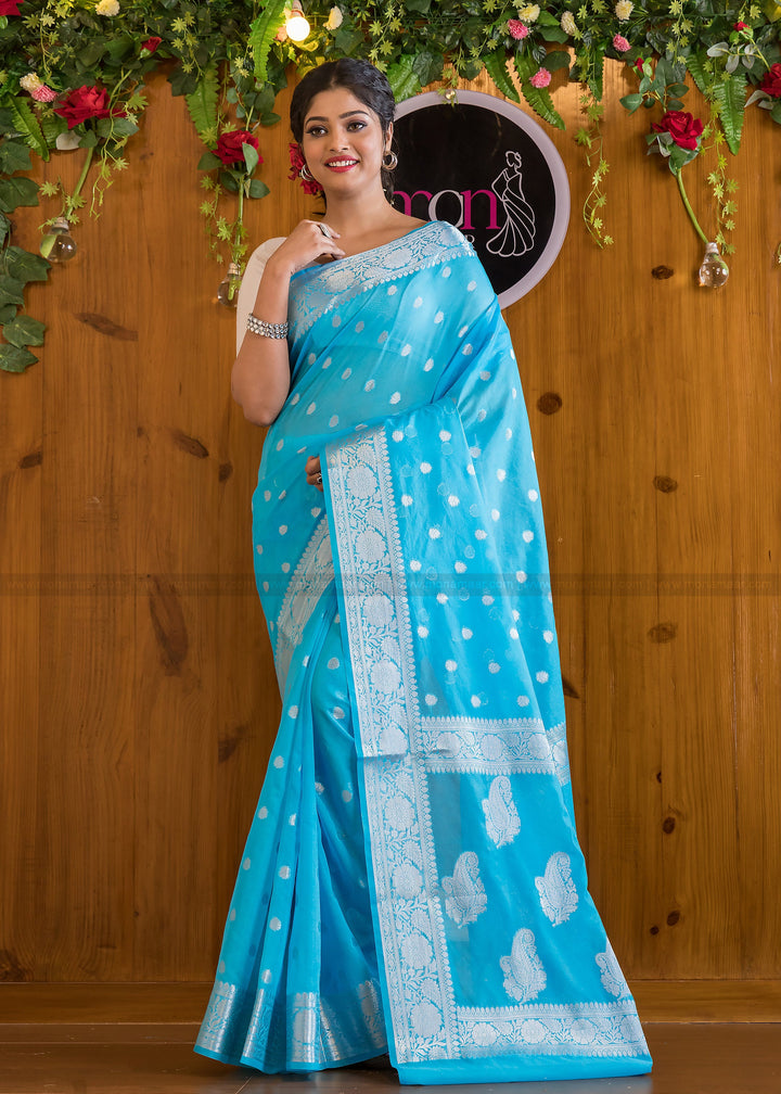 Imaginative Sky Blue Banarasi Saree