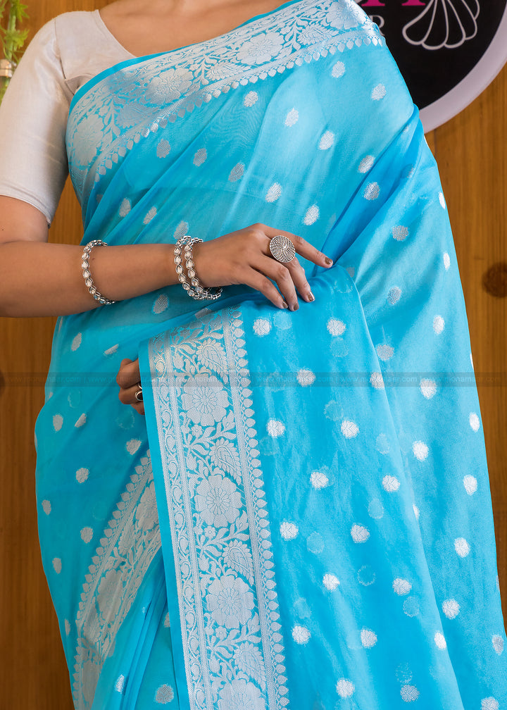 Imaginative Sky Blue Banarasi Saree