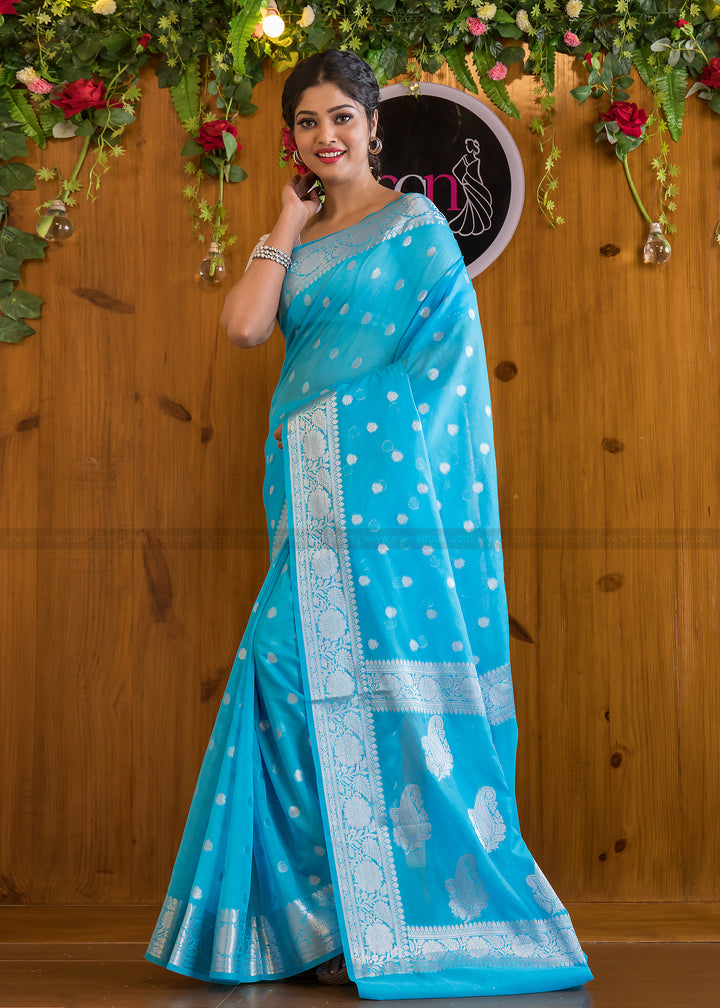 Imaginative Sky Blue Banarasi Saree