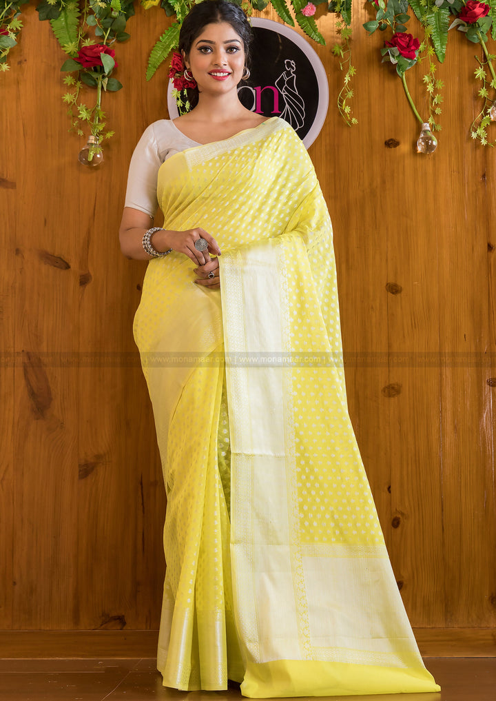 Butidar - The Silver Buti Banarasi Cotton Silk Saree