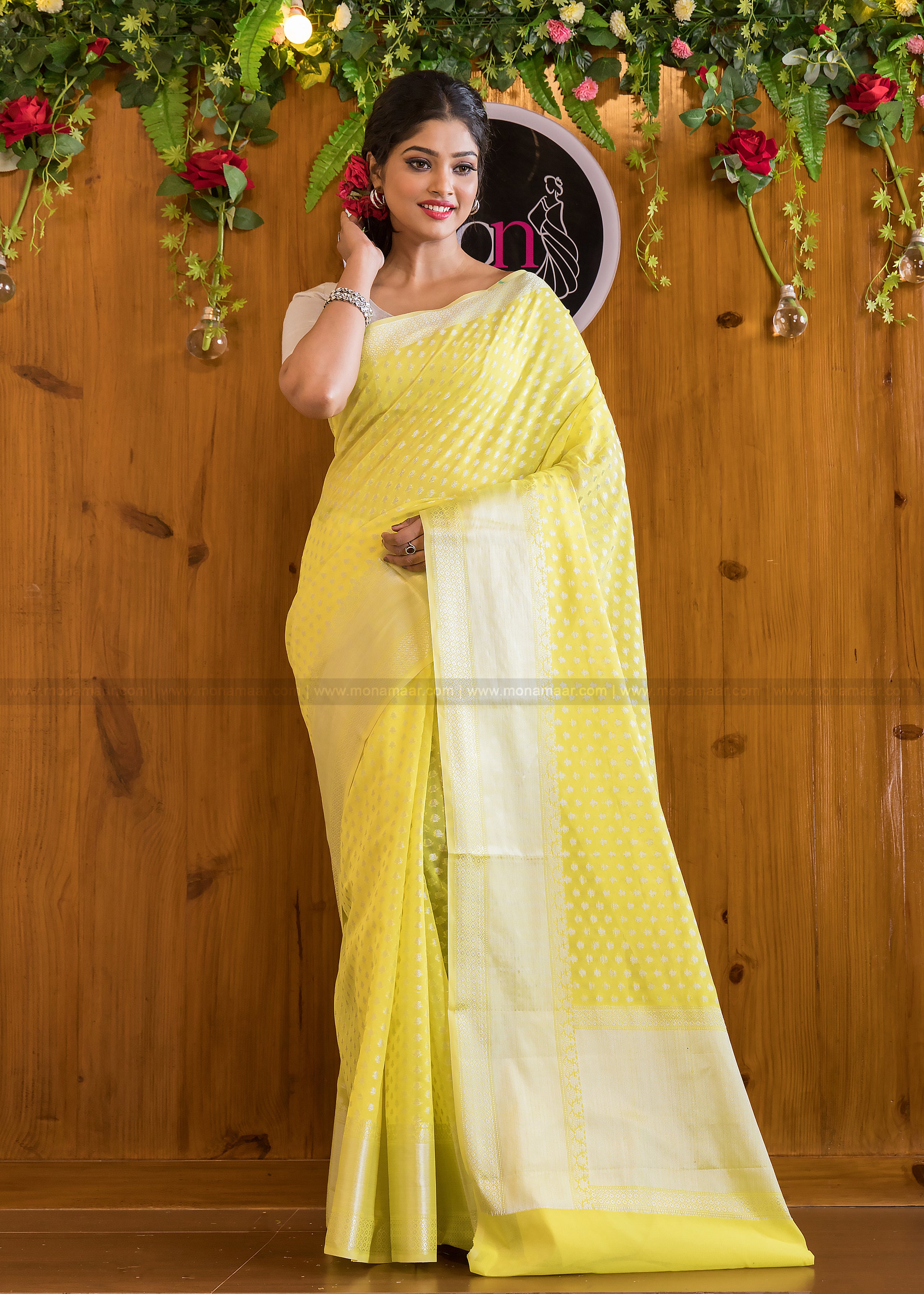 Buy Yellow Sarees for Women by Rudrakaashe-MSU Online | Ajio.com