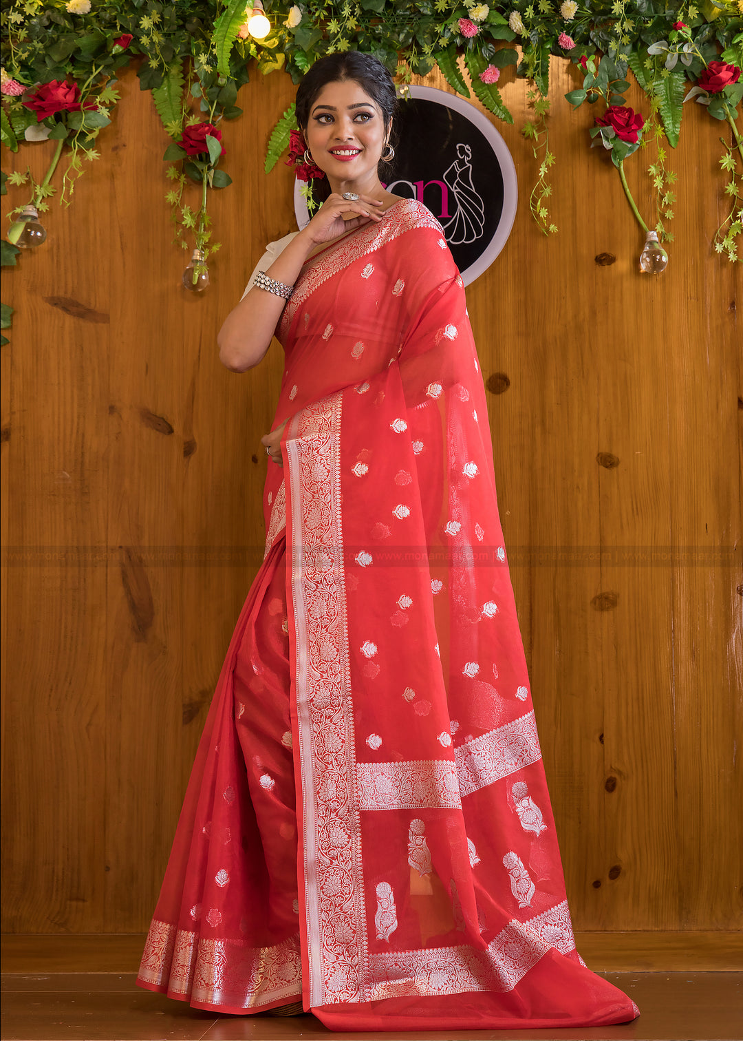 Gorgeous Vermilion Banarasi Saree