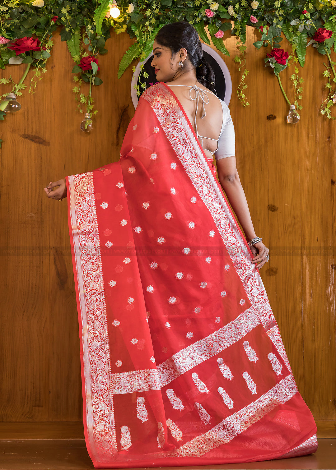 Gorgeous Vermilion Banarasi Saree