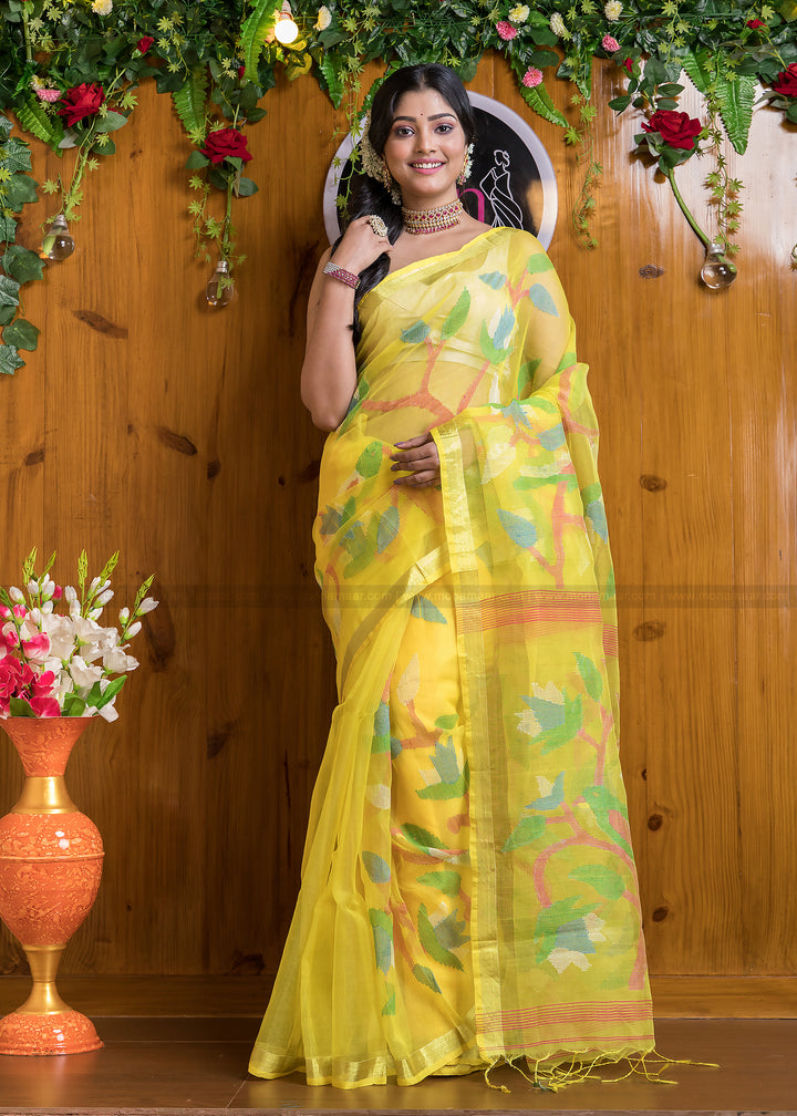 Brightest Day Yellow Muslin Saree