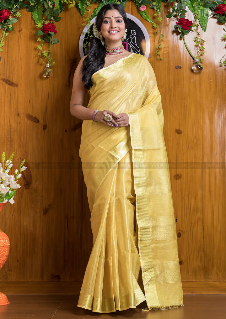 Golden Diva- Pure Handwoven Tissue Linen Saree