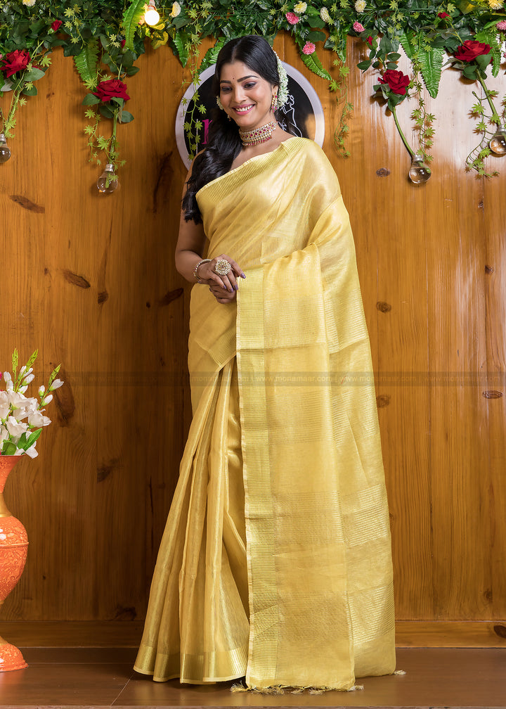 Golden Diva- Pure Handwoven Tissue Linen Saree