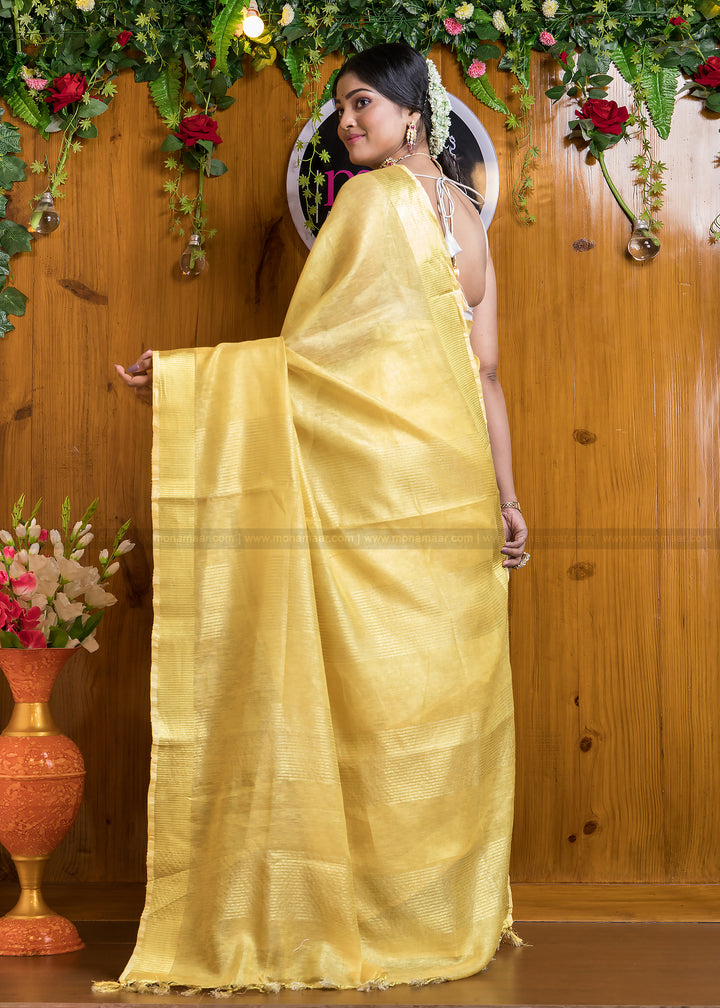 Golden Diva- Pure Handwoven Tissue Linen Saree