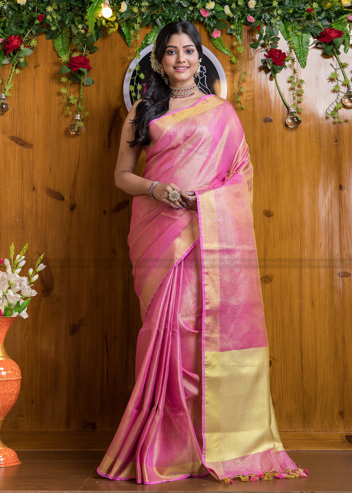 Rose Petal- Pure Handwoven Tissue Linen Saree