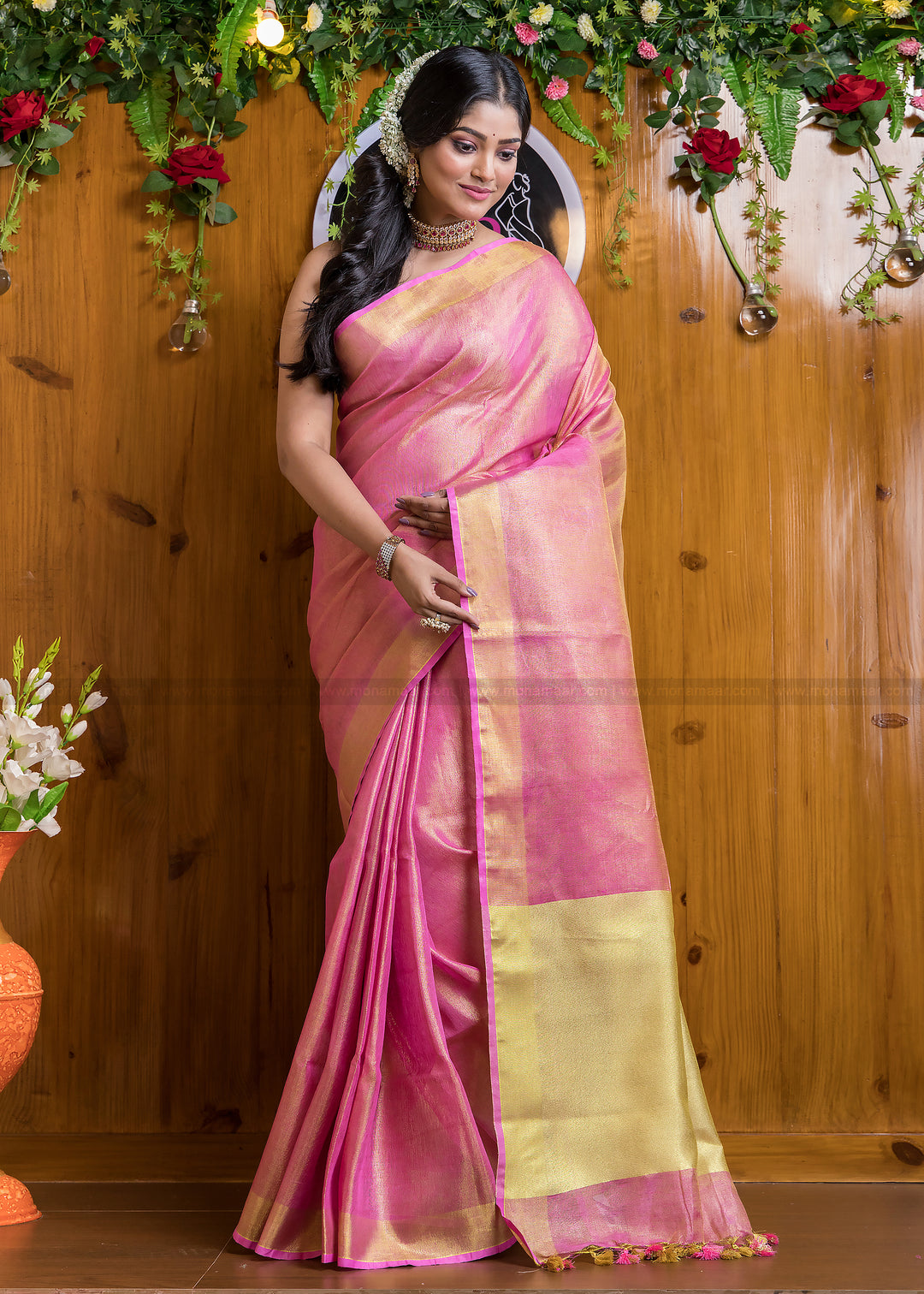 Rose Petal- Pure Handwoven Tissue Linen Saree