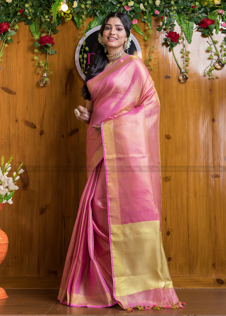 Rose Petal- Pure Handwoven Tissue Linen Saree