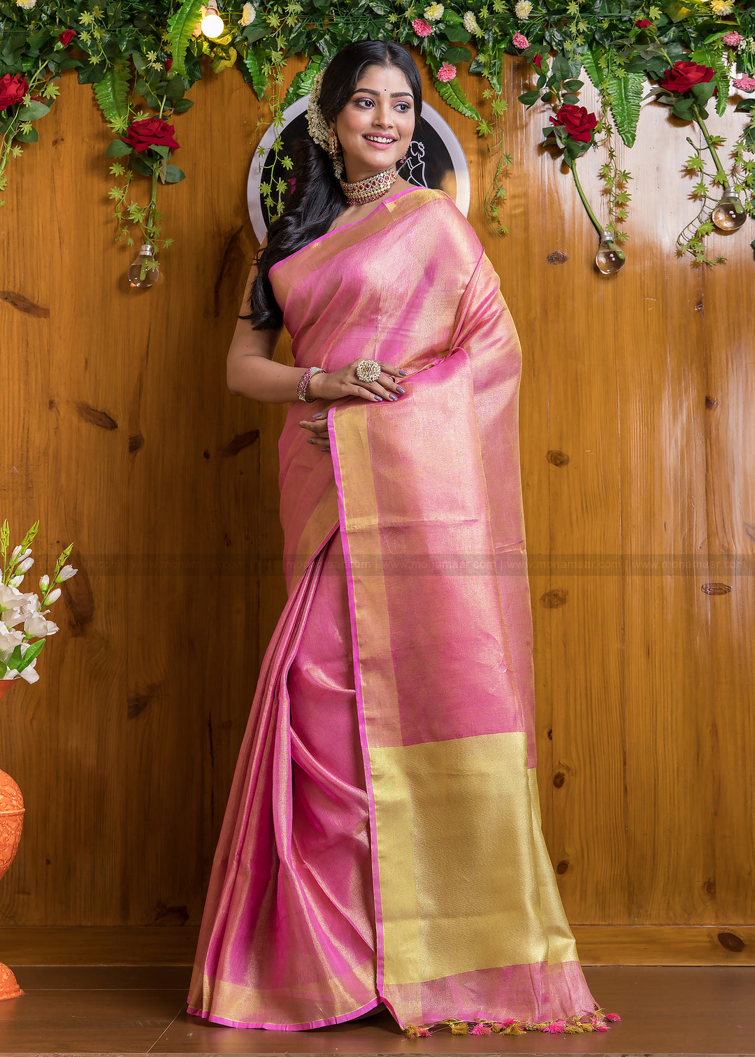 Rose Petal- Pure Handwoven Tissue Linen Saree