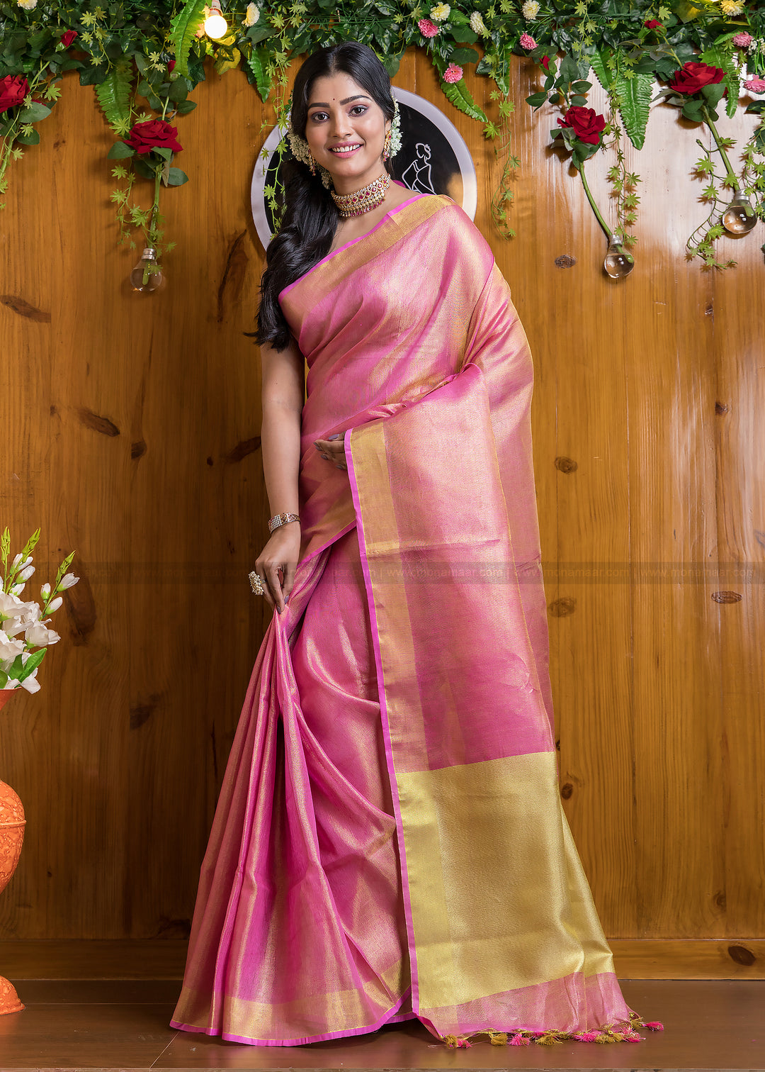 Rose Petal- Pure Handwoven Tissue Linen Saree