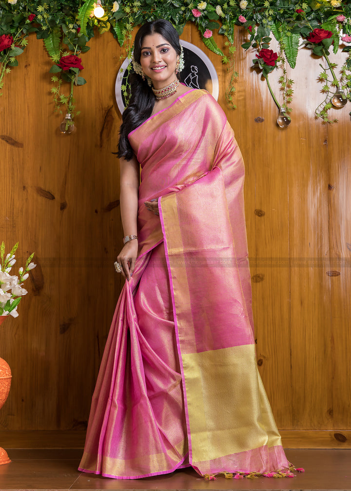 Rose Petal- Pure Handwoven Tissue Linen Saree