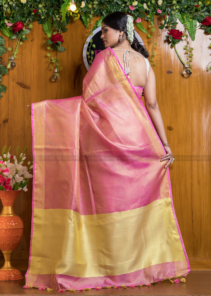 Rose Petal- Pure Handwoven Tissue Linen Saree