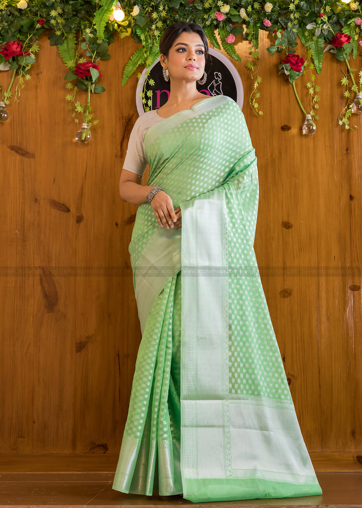 Butidar - The Silver Buti Banarasi Cotton Silk Saree