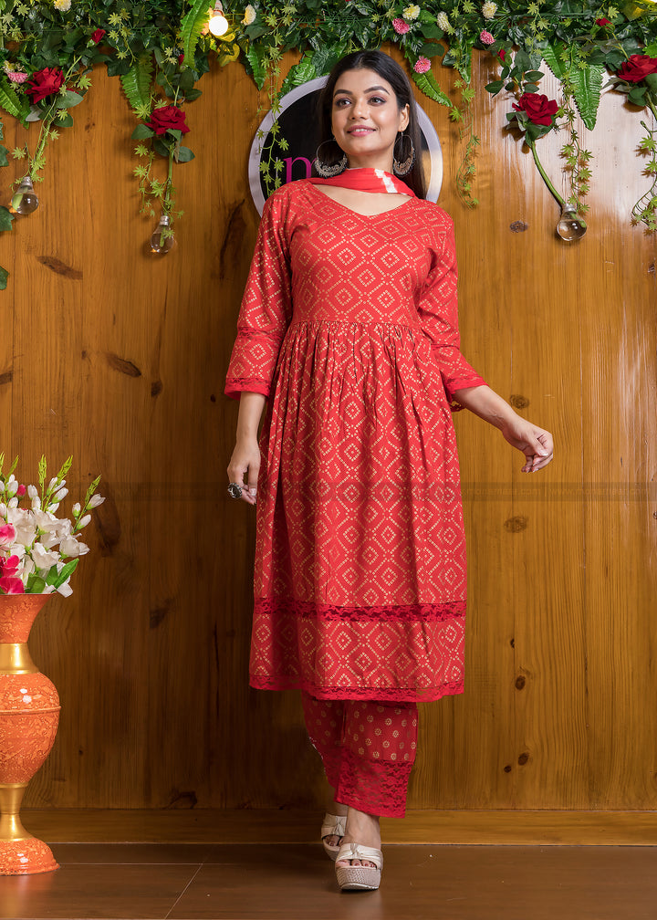 Gift Of Red Anarkali Kurti Set