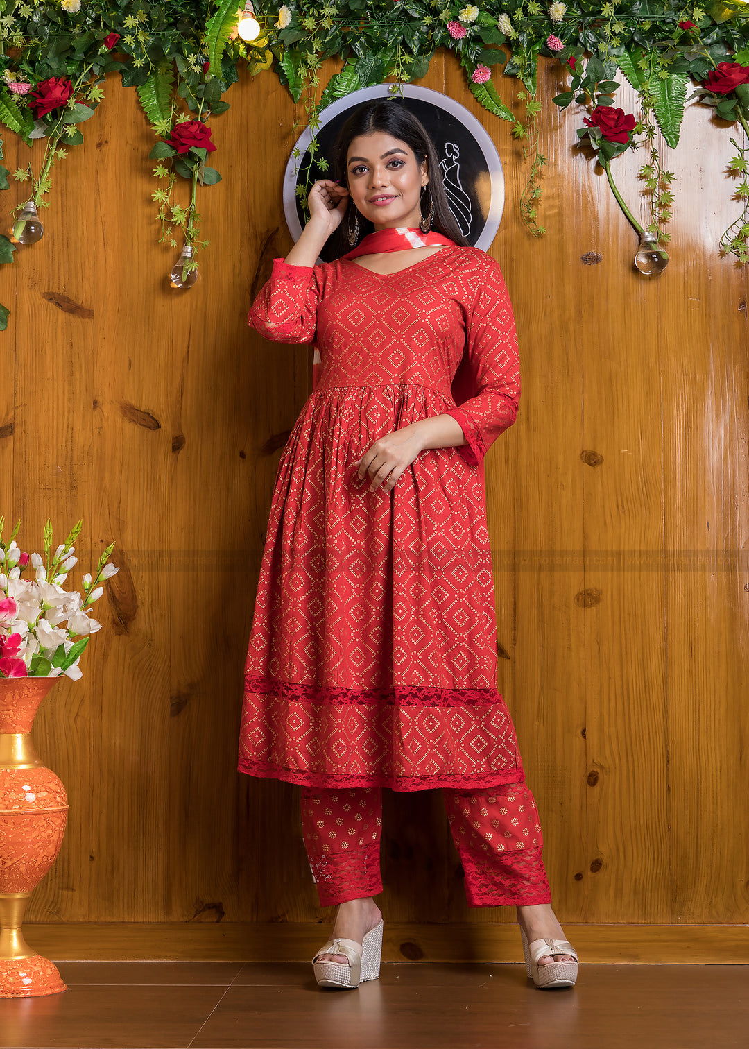 Gift Of Red Anarkali Kurti Set