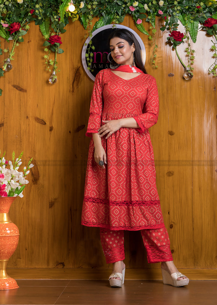 Gift Of Red Anarkali Kurti Set