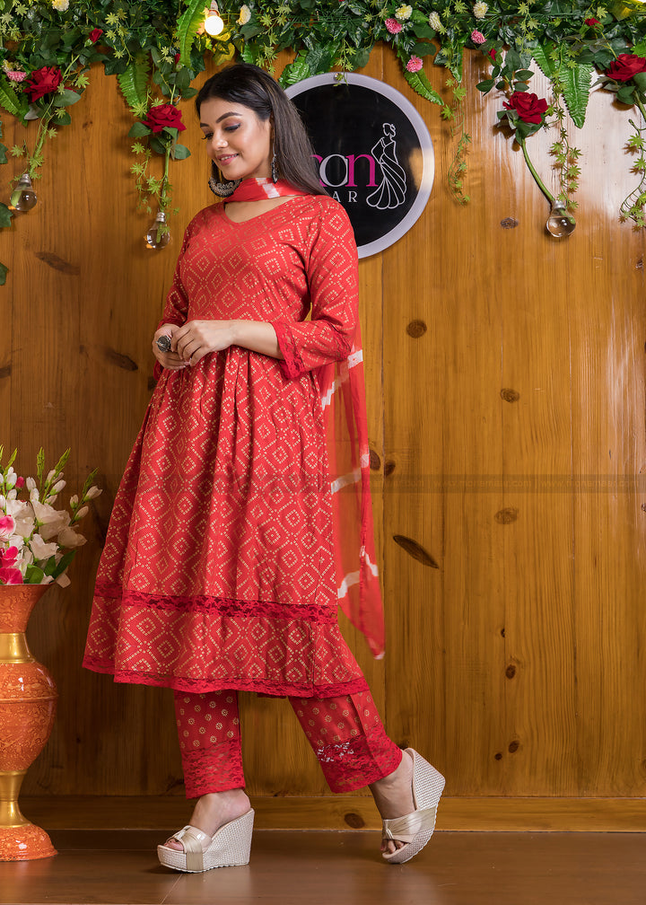 Gift Of Red Anarkali Kurti Set