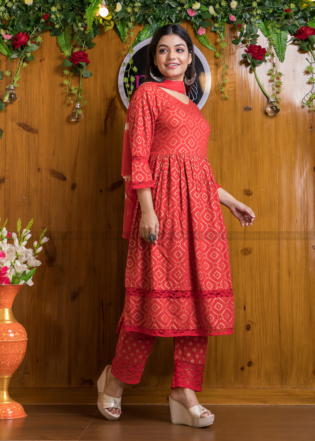 Gift Of Red Anarkali Kurti Set