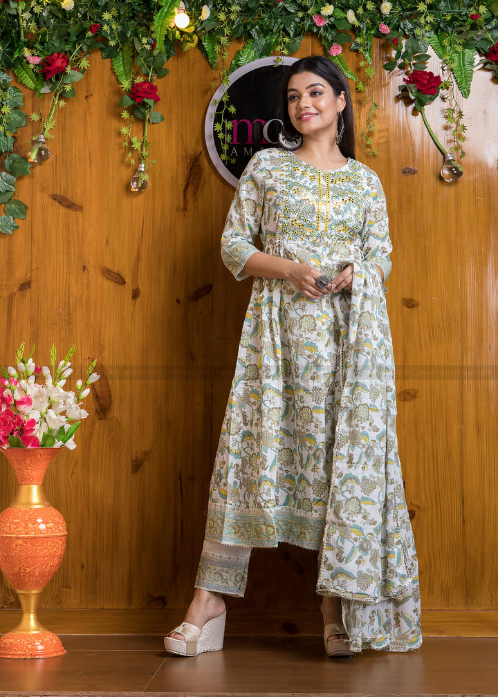 Occasional Bliss Jaipuri Kurti Set(Yellow Tone)