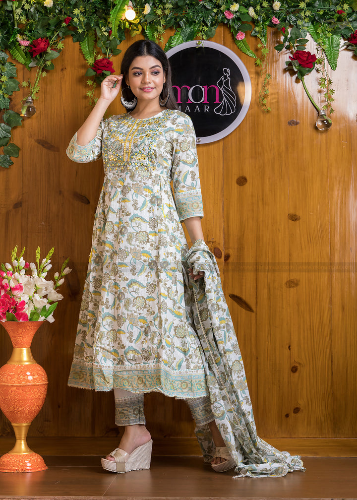 Occasional Bliss Jaipuri Kurti Set(Yellow Tone)