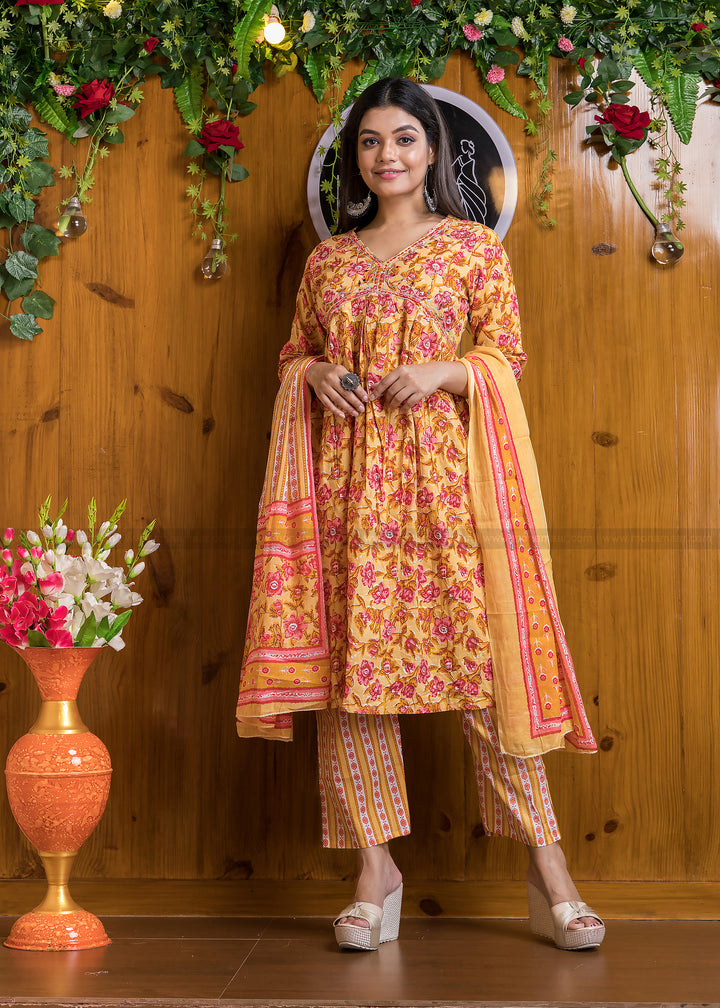 Ethnic Crush - The Jaipuri Kurti Set (Mellow Yellow)