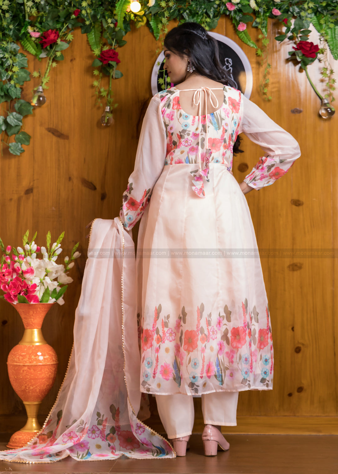 Out Of The Organza Anarkali Suit Set (Rich Peach)