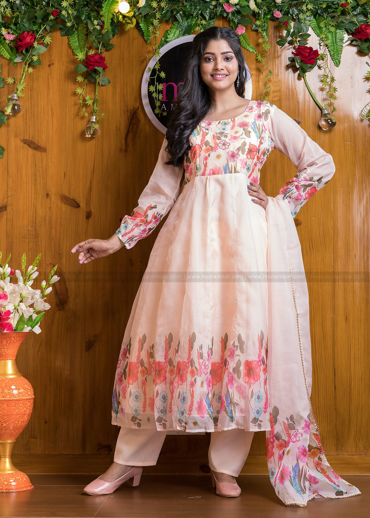 Out Of The Organza Anarkali Suit Set (Rich Peach)