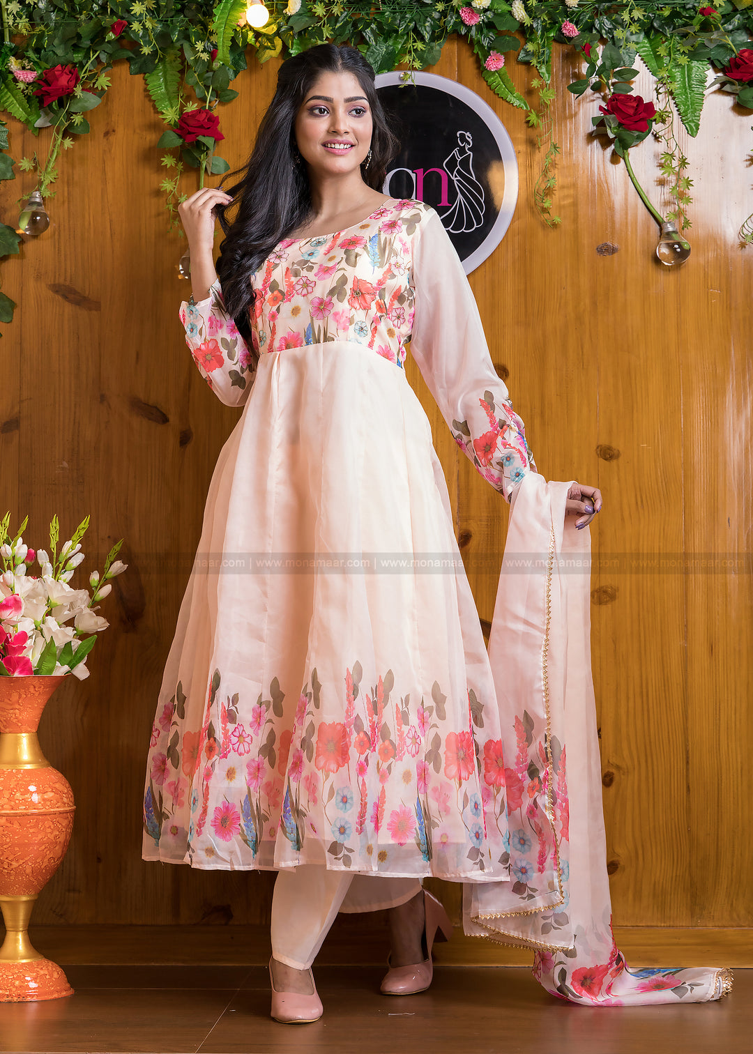 Out Of The Organza Anarkali Suit Set (Rich Peach)