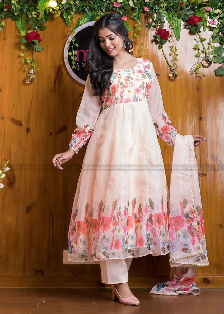 Out Of The Organza Anarkali Suit Set (Rich Peach)