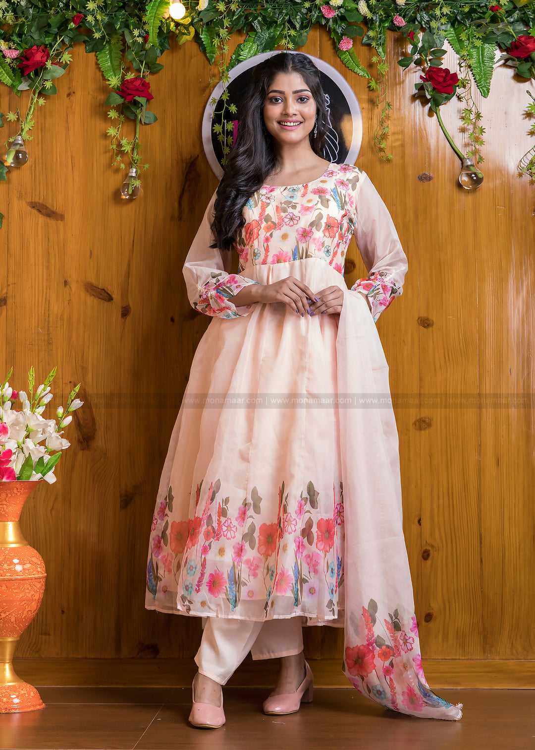 Out Of The Organza Anarkali Suit Set (Rich Peach)