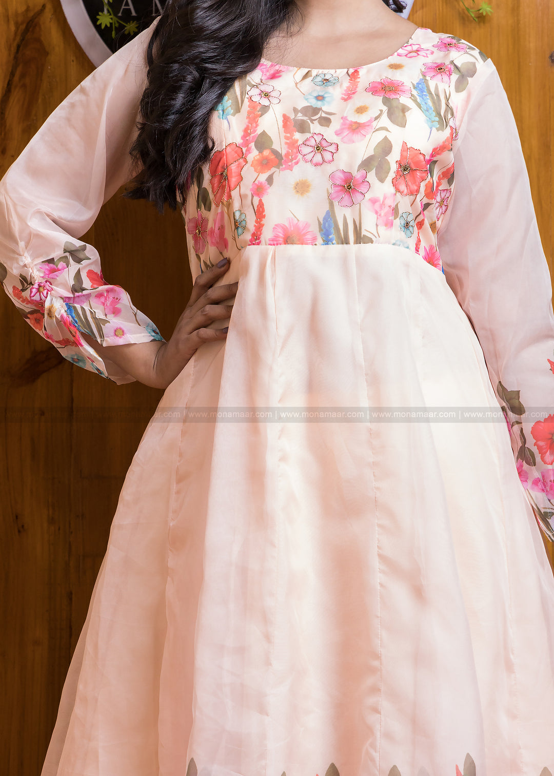 Out Of The Organza Anarkali Suit Set (Rich Peach)