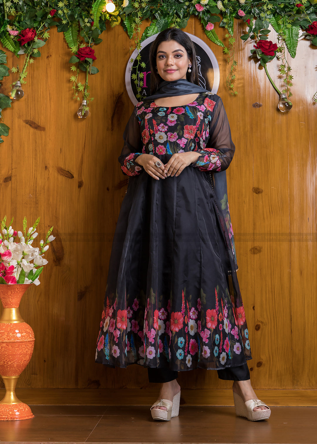 Out Of The Organza Anarkali Suit Set (Trendy Black)