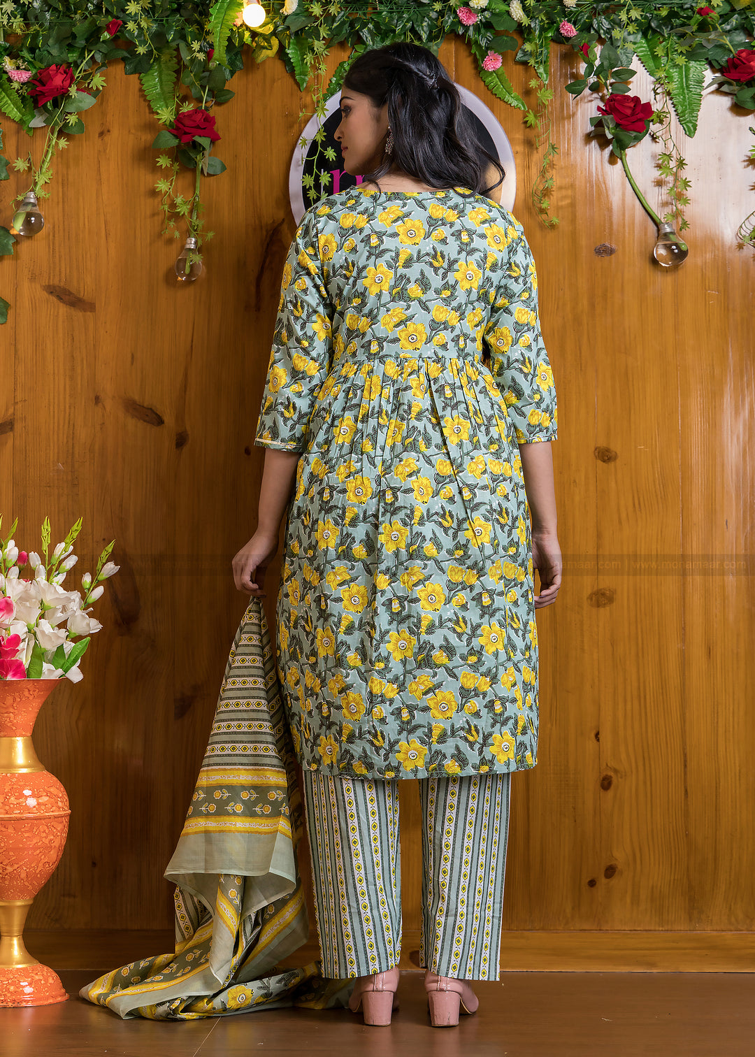 Ethnic Crush - The Jaipuri Kurti Set (Emerging Green And Yellow )