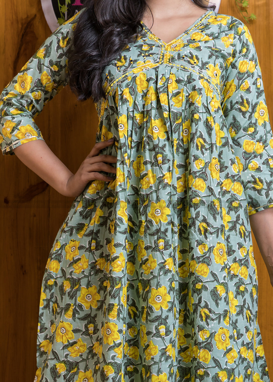 Ethnic Crush - The Jaipuri Kurti Set (Emerging Green And Yellow )