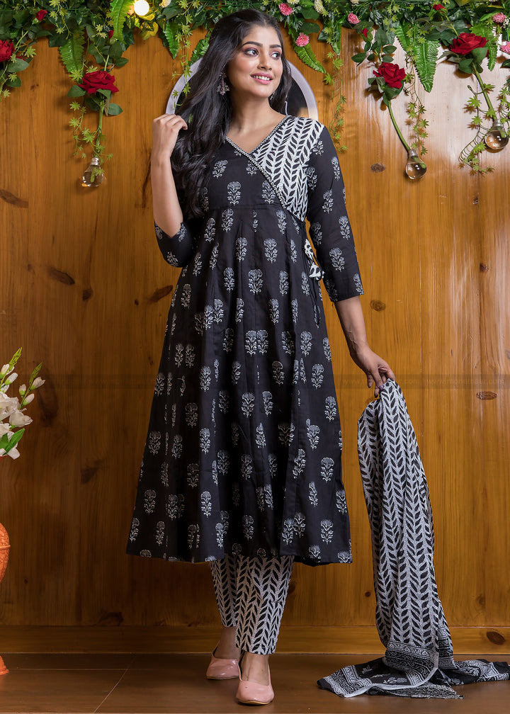 Blacksome Angrakha Style Cotton Kurti Set