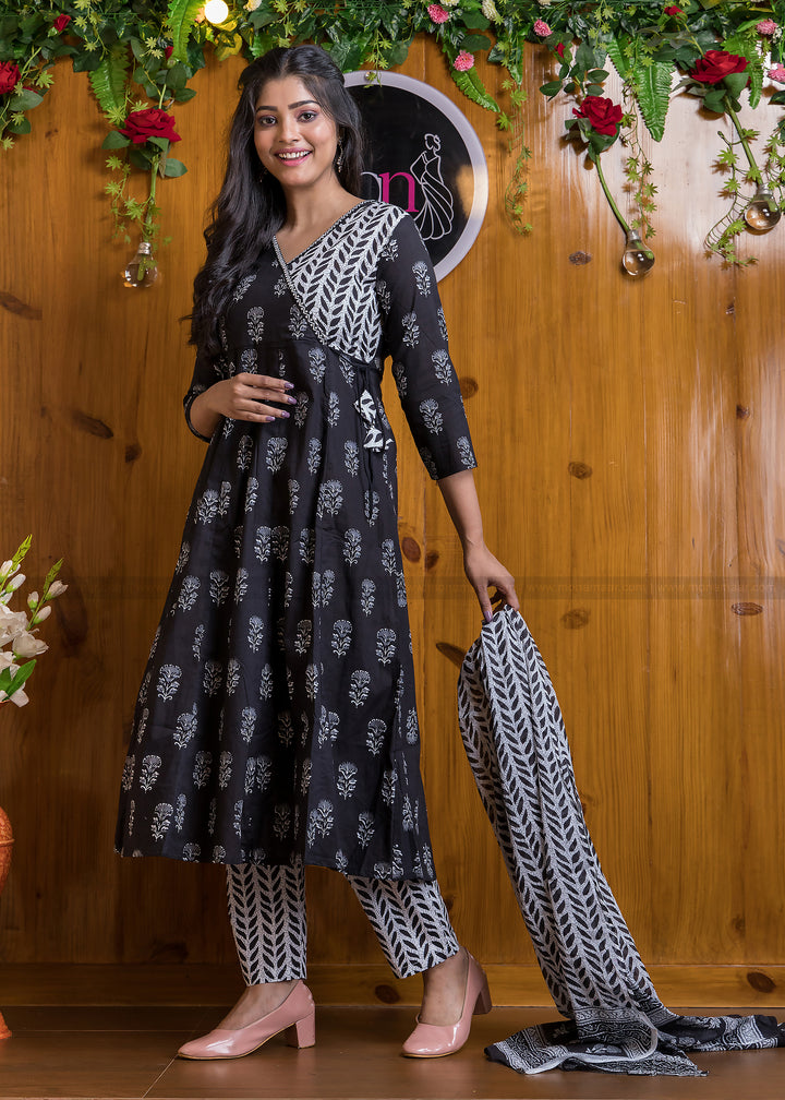 Blacksome Angrakha Style Cotton Kurti Set