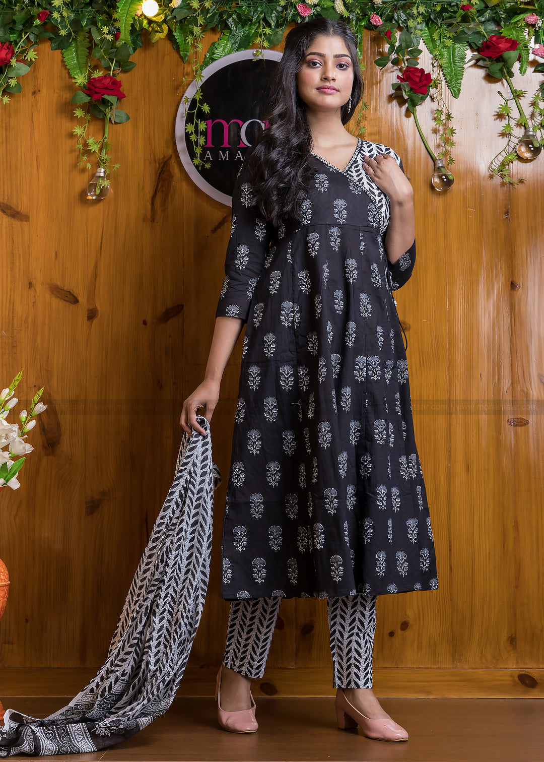 Blacksome Angrakha Style Cotton Kurti Set