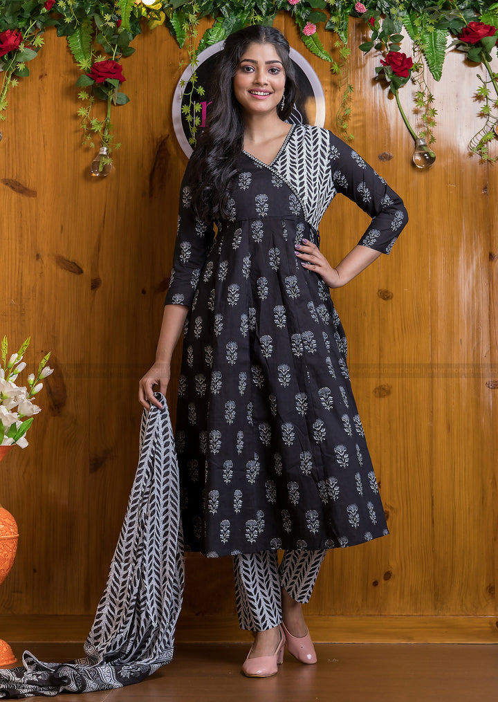 Blacksome Angrakha Style Cotton Kurti Set