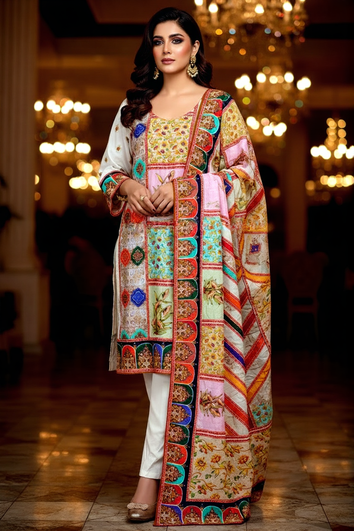 Golden Hour- Pakistani Style Muslin Crepe Silk Kurti set