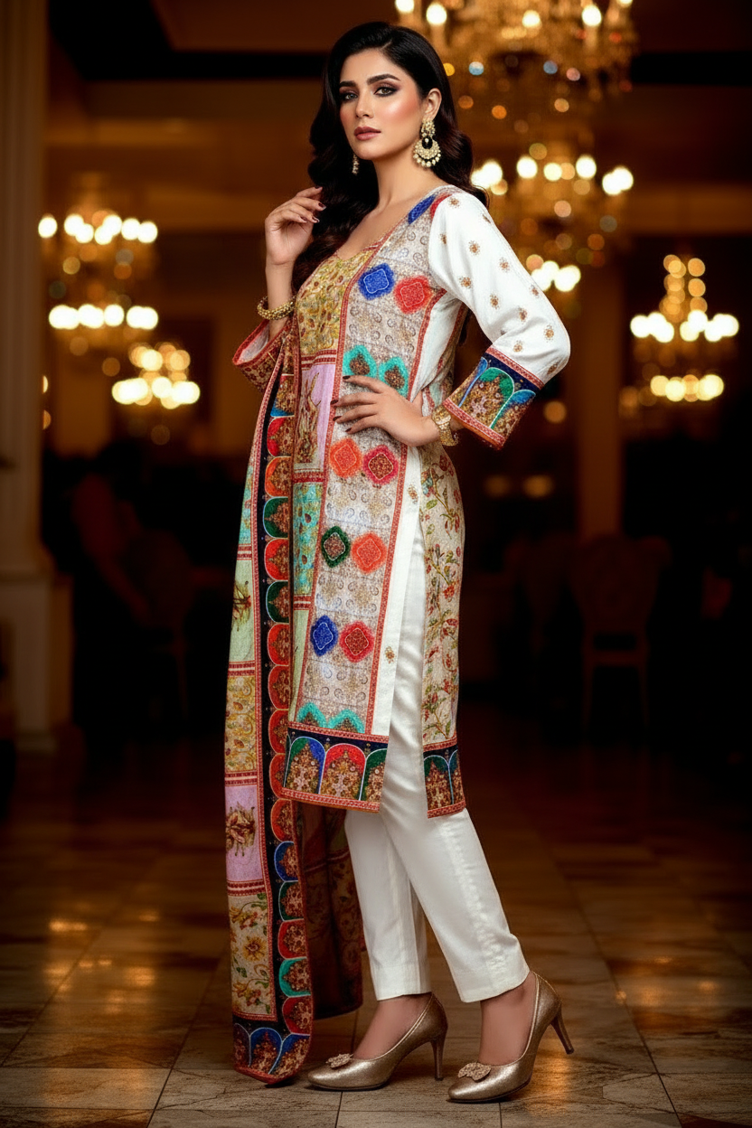 Golden Hour- Pakistani Style Muslin Crepe Silk Kurti set