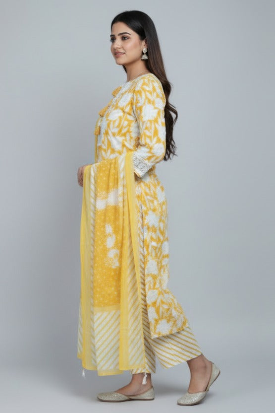 Yellow Sapphire Cotton  Suit Set