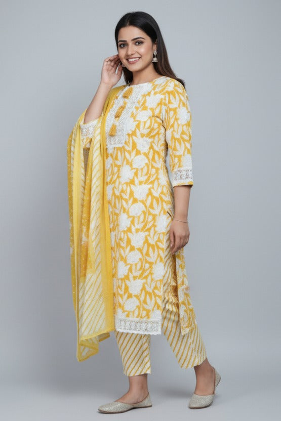 Yellow Sapphire Cotton  Suit Set