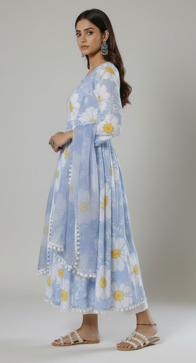 New Blue Anarkali Kurti Set