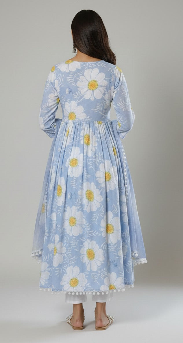 New Blue Anarkali Kurti Set