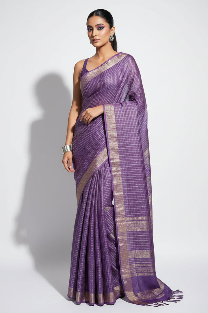 Dusky Orchid Pure Handwoven Linen Saree