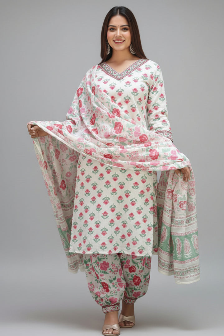 Emerging Blossoms Jaipur Cotton Kurti Set