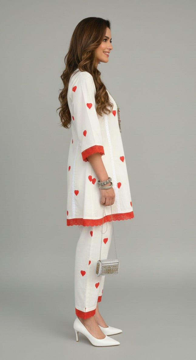 Red Scenario Cotton Coord Set