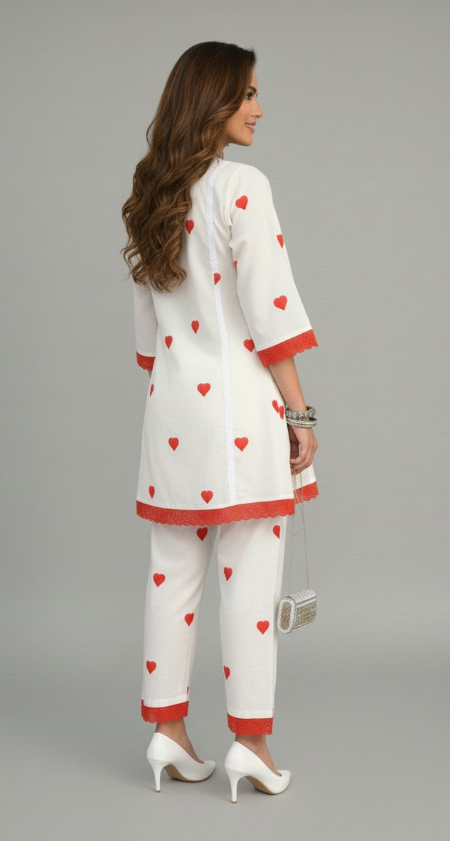 Red Scenario Cotton Coord Set